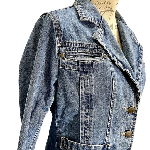 Vintage 90s Women's Bill Blass Y2K Blue Jean Denim Blazer PL - Picture 5 of 10
